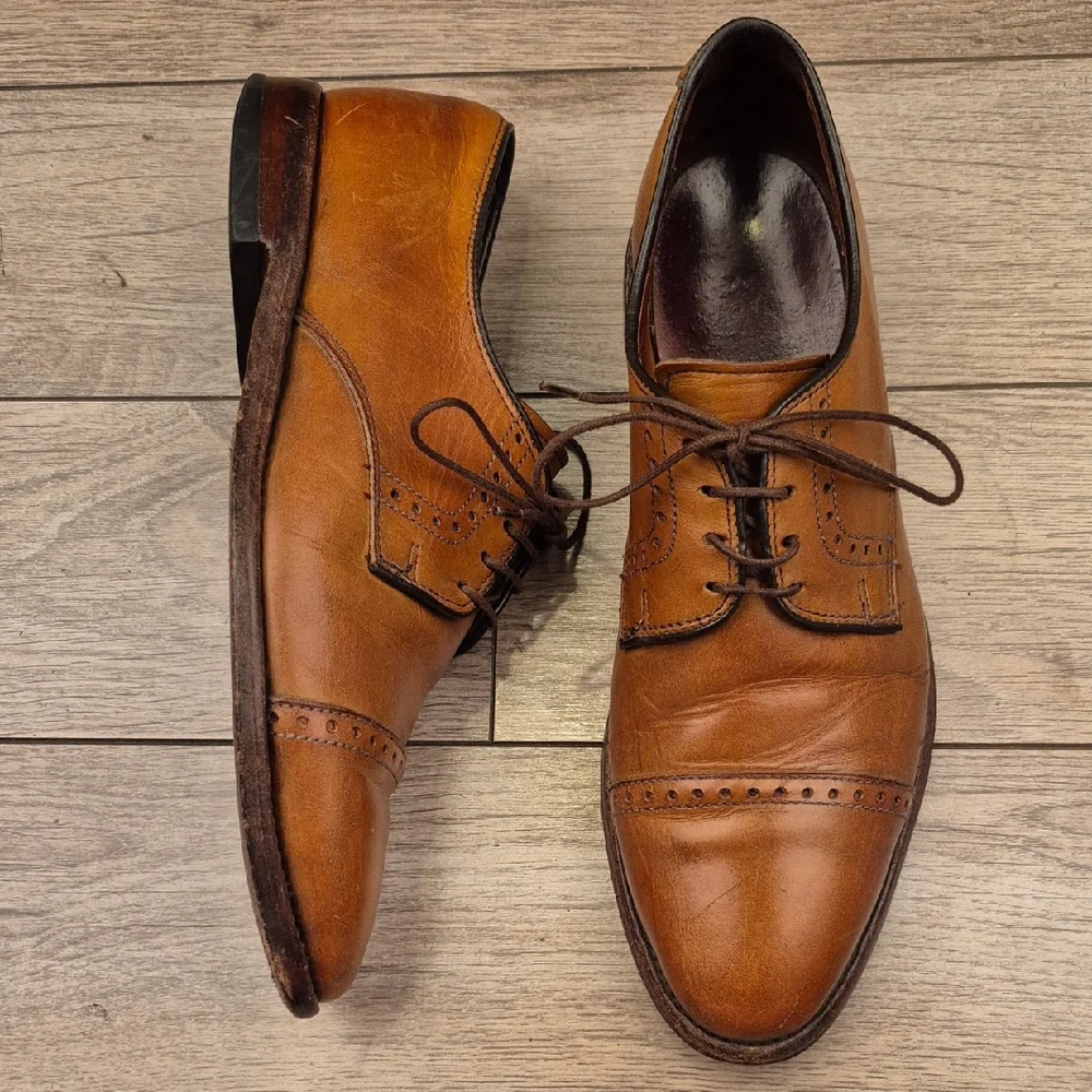 ALLEN EDMONDS Clifton Tan Brown Leather Sz 7 D Mens Captoe Oxfords Dress‎ Shoes